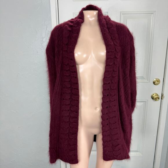 Vintage 80s 90s Gee Gee Women's sweater Burgundy Maroon Cardigan Mohair L3-11 - Picture 1 of 7